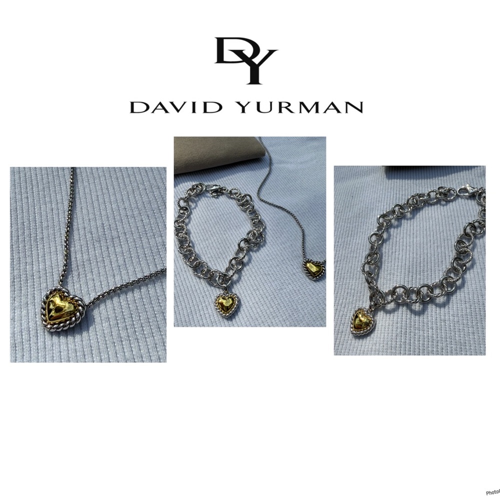 David Yurman SET Cable Cookie Classic Heart Necklace & bracelet 18K Yellow Gold